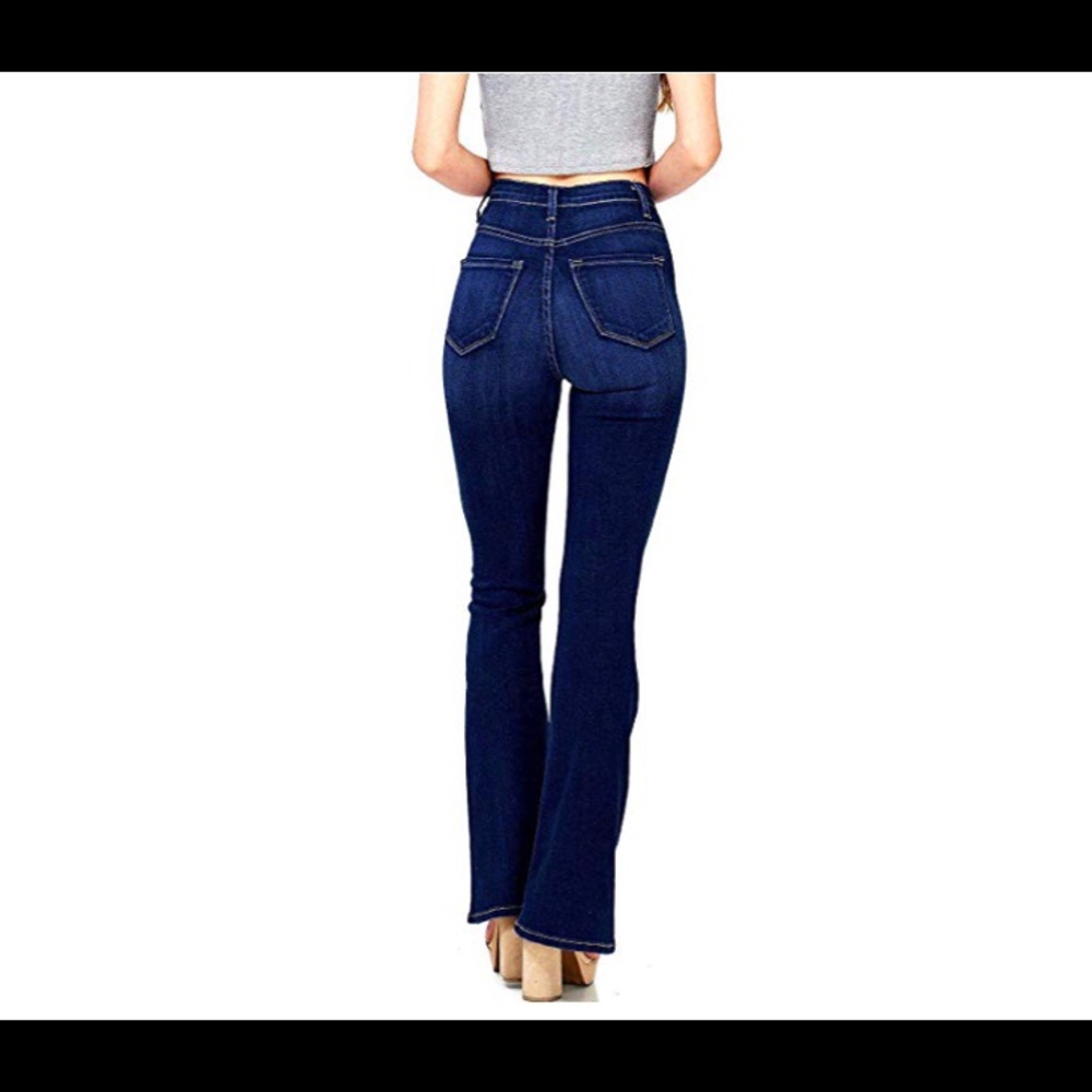 High Waist womens Flare Bell Bottom 70s blue Jeans - Picture 3 of 5